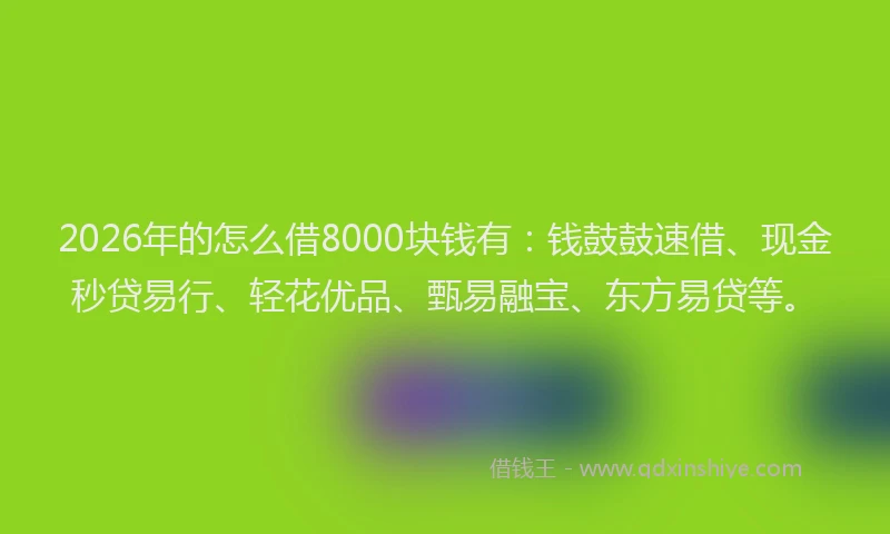 2026年的怎么借8000块钱有：钱鼓鼓速借、现金秒贷易行、轻花优品、甄易融宝、东方易贷等。
