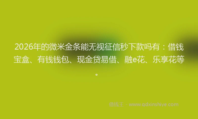 2026年的微米金条能无视征信秒下款吗有：借钱宝盒、有钱钱包、现金贷易借、融e花、乐享花等。