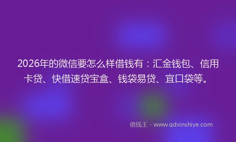2026年的微信要怎么样借钱有：汇金钱包、信用卡贷、快借速贷宝盒、钱袋易贷、宜口袋等。