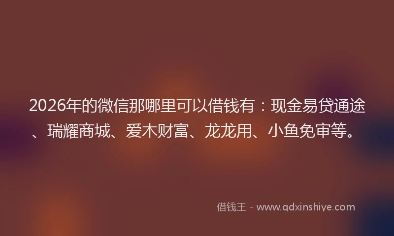 2026年的微信那哪里可以借钱有：现金易贷通途、瑞耀商城、爱木财富、龙龙用、小鱼免审等。