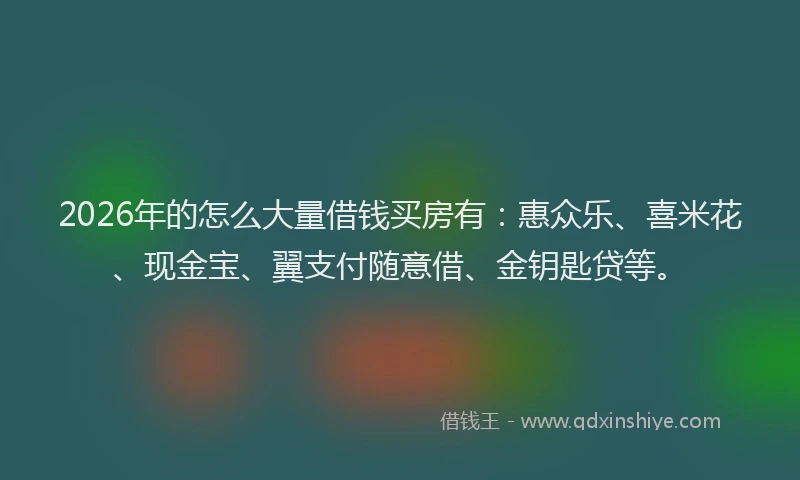 2026年的怎么大量借钱买房有：惠众乐、喜米花、现金宝、翼支付随意借、金钥匙贷等。