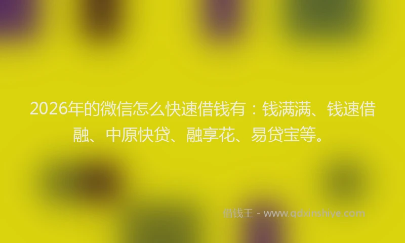 2026年的微信怎么快速借钱有：钱满满、钱速借融、中原快贷、融享花、易贷宝等。