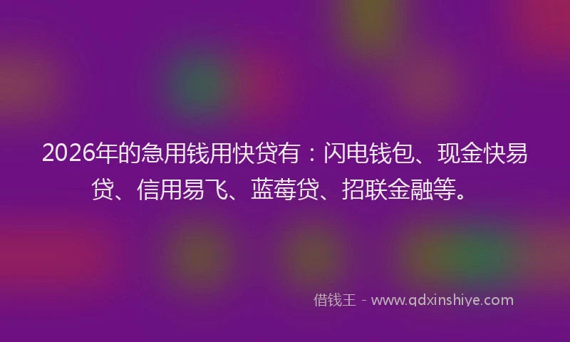 2026年的急用钱用快贷有：闪电钱包、现金快易贷、信用易飞、蓝莓贷、招联金融等。