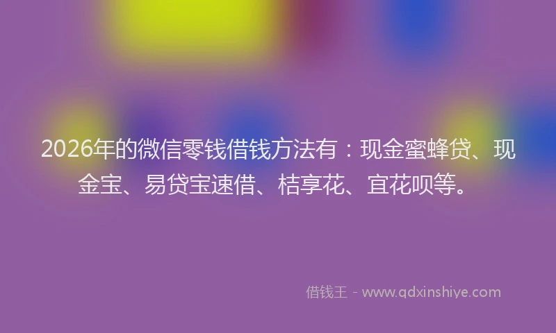 2026年的微信零钱借钱方法有：现金蜜蜂贷、现金宝、易贷宝速借、桔享花、宜花呗等。