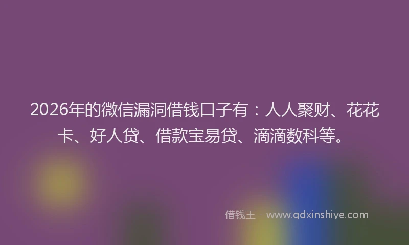 2026年的微信漏洞借钱口子有：人人聚财、花花卡、好人贷、借款宝易贷、滴滴数科等。