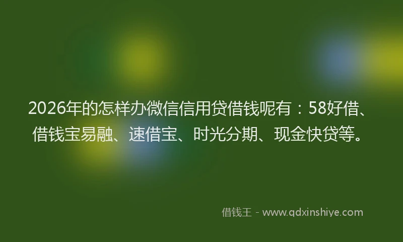 2026年的怎样办微信信用贷借钱呢有：58好借、借钱宝易融、速借宝、时光分期、现金快贷等。