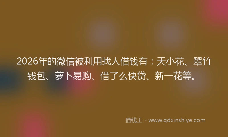 2026年的微信被利用找人借钱有：天小花、翠竹钱包、萝卜易购、借了么快贷、新一花等。