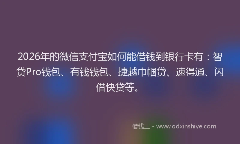 2026年的微信支付宝如何能借钱到银行卡有：智贷Pro钱包、有钱钱包、捷越巾帼贷、速得通、闪借快贷等。