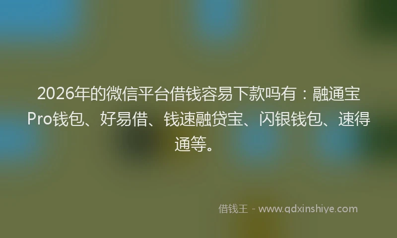 2026年的微信平台借钱容易下款吗有：融通宝Pro钱包、好易借、钱速融贷宝、闪银钱包、速得通等。