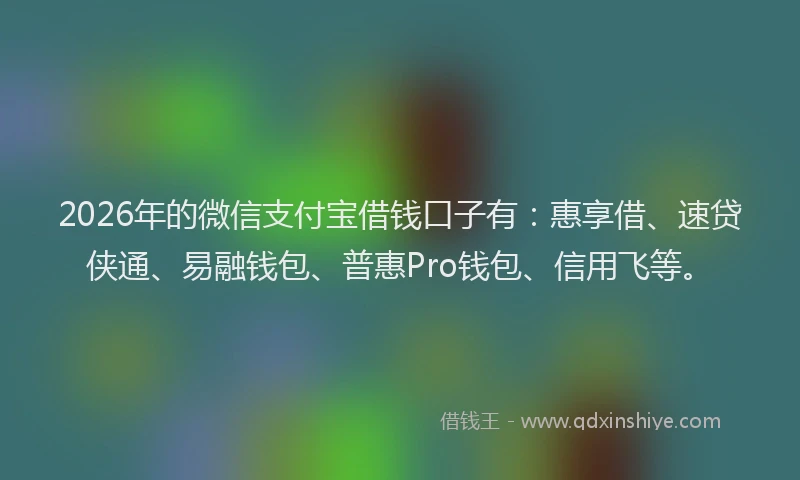 2026年的微信支付宝借钱口子有：惠享借、速贷侠通、易融钱包、普惠Pro钱包、信用飞等。