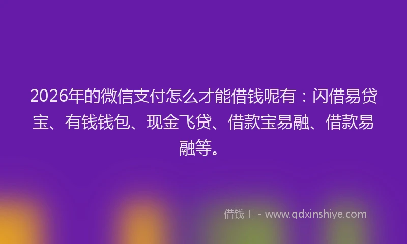2026年的微信支付怎么才能借钱呢有：闪借易贷宝、有钱钱包、现金飞贷、借款宝易融、借款易融等。