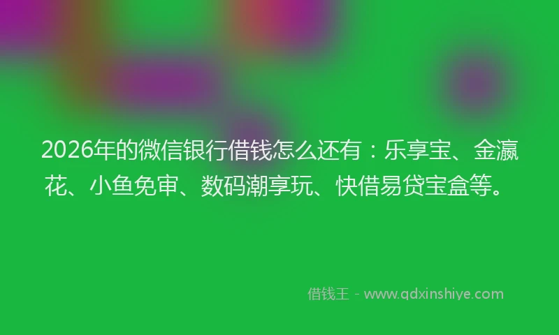 2026年的微信银行借钱怎么还有：乐享宝、金瀛花、小鱼免审、数码潮享玩、快借易贷宝盒等。