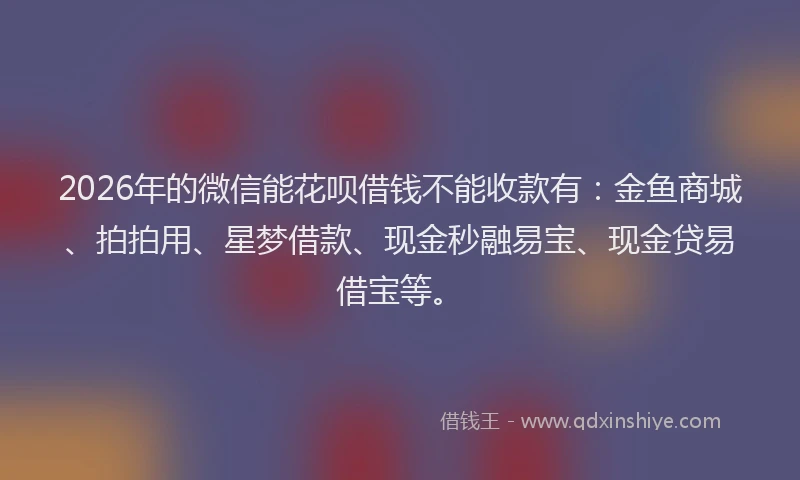 2026年的微信能花呗借钱不能收款有：金鱼商城、拍拍用、星梦借款、现金秒融易宝、现金贷易借宝等。