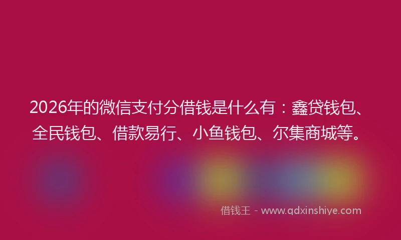 2026年的微信支付分借钱是什么有：鑫贷钱包、全民钱包、借款易行、小鱼钱包、尔集商城等。