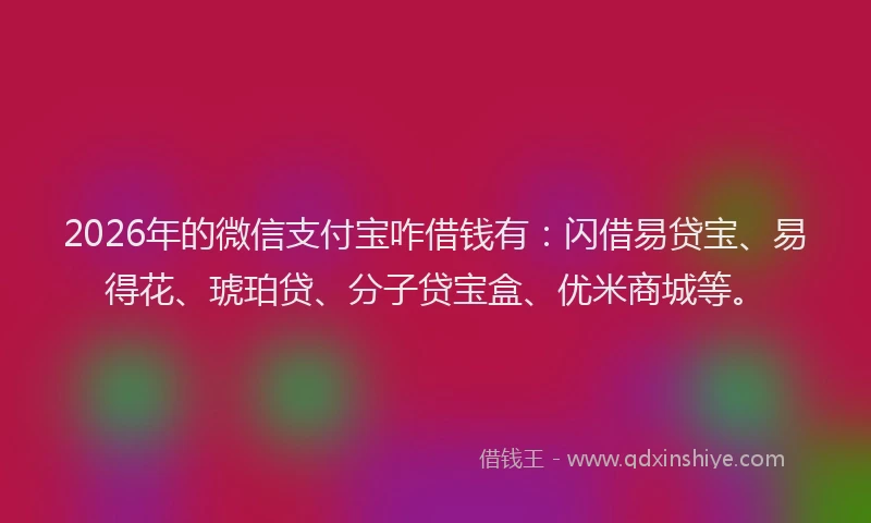 2026年的微信支付宝咋借钱有：闪借易贷宝、易得花、琥珀贷、分子贷宝盒、优米商城等。