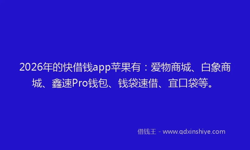 2026年的快借钱app苹果有：爱物商城、白象商城、鑫速Pro钱包、钱袋速借、宜口袋等。
