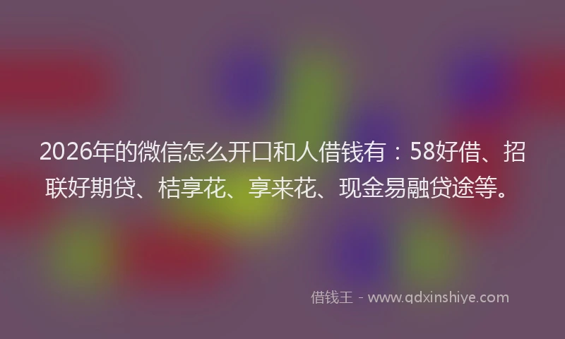 2026年的微信怎么开口和人借钱有：58好借、招联好期贷、桔享花、享来花、现金易融贷途等。