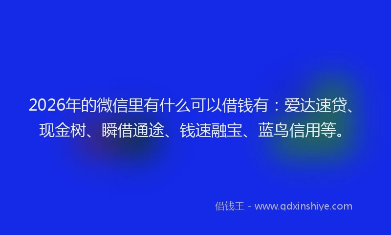 2026年的微信里有什么可以借钱有：爱达速贷、现金树、瞬借通途、钱速融宝、蓝鸟信用等。