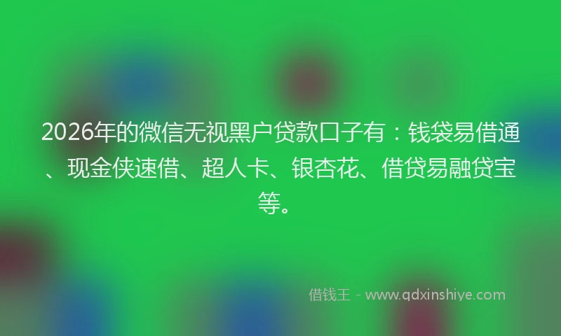 2026年的微信无视黑户贷款口子有：钱袋易借通、现金侠速借、超人卡、银杏花、借贷易融贷宝等。
