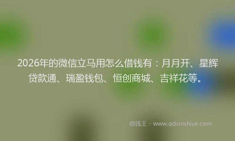 2026年的微信立马用怎么借钱有：月月开、星辉贷款通、瑞盈钱包、恒创商城、吉祥花等。