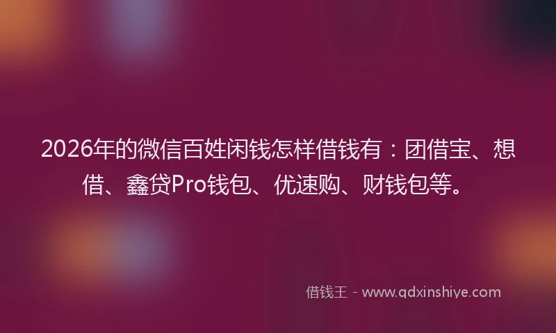 2026年的微信百姓闲钱怎样借钱有：团借宝、想借、鑫贷Pro钱包、优速购、财钱包等。