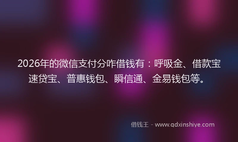 2026年的微信支付分咋借钱有：呼吸金、借款宝速贷宝、普惠钱包、瞬信通、金易钱包等。