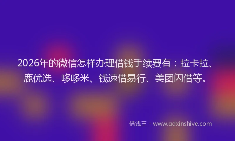 2026年的微信怎样办理借钱手续费有：拉卡拉、鹿优选、哆哆米、钱速借易行、美团闪借等。
