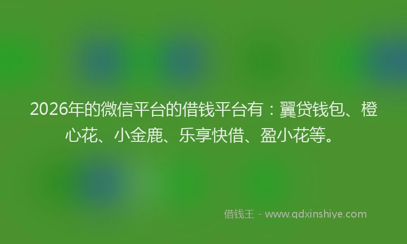 2026年的微信平台的借钱平台有：翼贷钱包、橙心花、小金鹿、乐享快借、盈小花等。