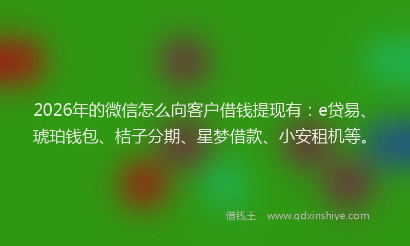 2026年的微信怎么向客户借钱提现有：e贷易、琥珀钱包、桔子分期、星梦借款、小安租机等。