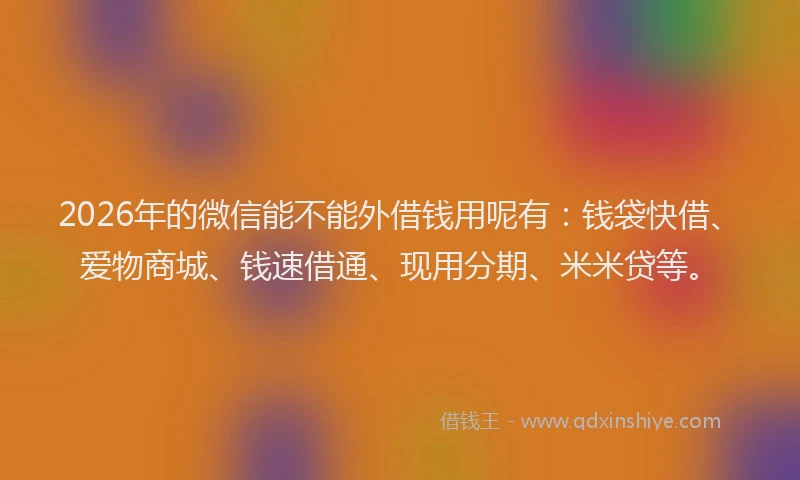 2026年的微信能不能外借钱用呢有：钱袋快借、爱物商城、钱速借通、现用分期、米米贷等。