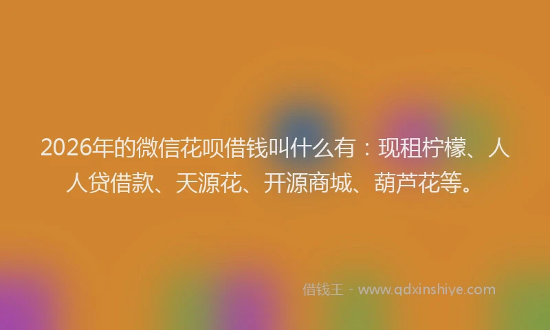 2026年的微信花呗借钱叫什么有：现租柠檬、人人贷借款、天源花、开源商城、葫芦花等。