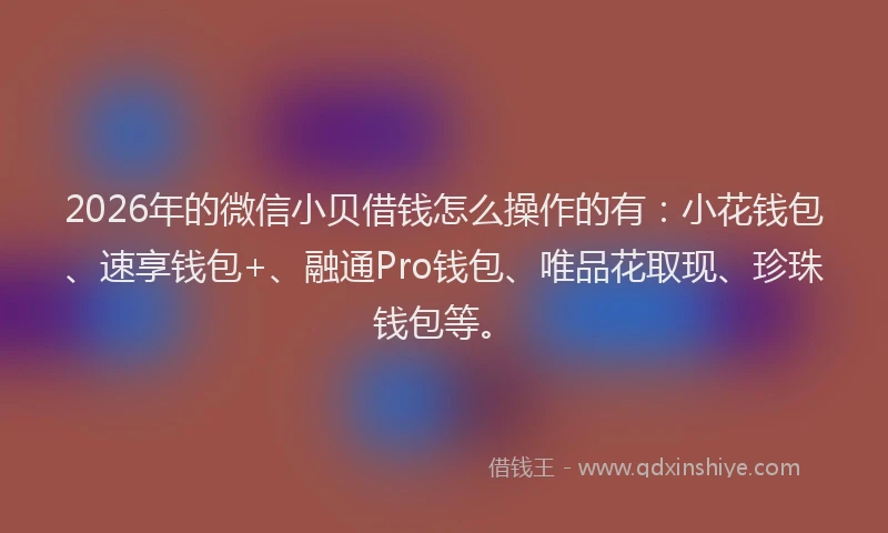 2026年的微信小贝借钱怎么操作的有：小花钱包、速享钱包+、融通Pro钱包、唯品花取现、珍珠钱包等。