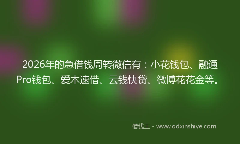 2026年的急借钱周转微信有:小花钱包、融通Pro钱包、爱木速借、云钱快贷、微博花花金等。