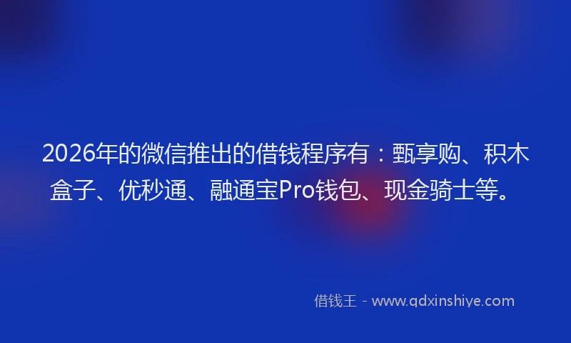 2026年的微信推出的借钱程序有：甄享购、积木盒子、优秒通、融通宝Pro钱包、现金骑士等。