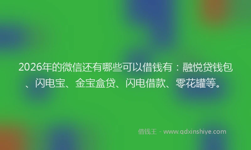 2026年的微信还有哪些可以借钱有：融悦贷钱包、闪电宝、金宝盒贷、闪电借款、零花罐等。