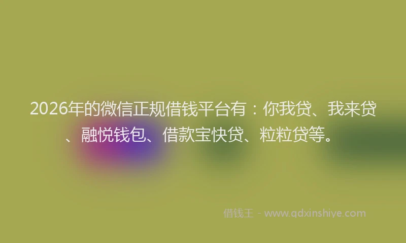 2026年的微信正规借钱平台有：你我贷、我来贷、融悦钱包、借款宝快贷、粒粒贷等。