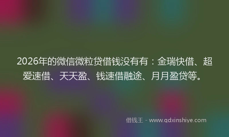 2026年的微信微粒贷借钱没有有：金瑞快借、超爱速借、天天盈、钱速借融途、月月盈贷等。