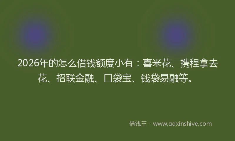 2026年的怎么借钱额度小有：喜米花、携程拿去花、招联金融、口袋宝、钱袋易融等。