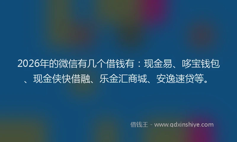 2026年的微信有几个借钱有：现金易、哆宝钱包、现金侠快借融、乐金汇商城、安逸速贷等。