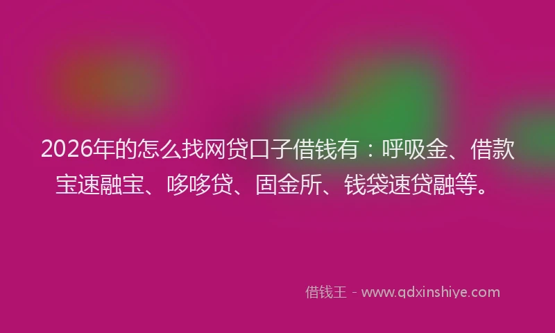 2026年的怎么找网贷口子借钱有：呼吸金、借款宝速融宝、哆哆贷、固金所、钱袋速贷融等。