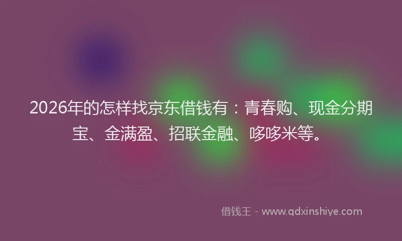 2026年的怎样找京东借钱有：青春购、现金分期宝、金满盈、招联金融、哆哆米等。