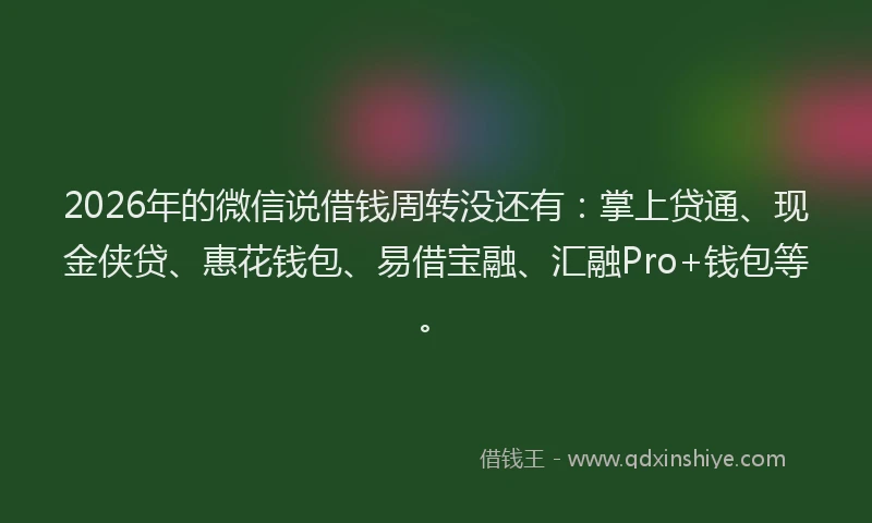 2026年的微信说借钱周转没还有：掌上贷通、现金侠贷、惠花钱包、易借宝融、汇融Pro+钱包等。