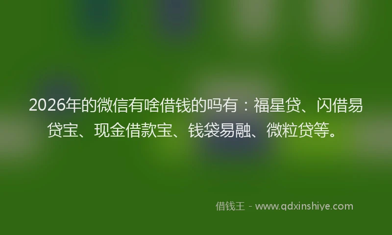 2026年的微信有啥借钱的吗有：福星贷、闪借易贷宝、现金借款宝、钱袋易融、微粒贷等。