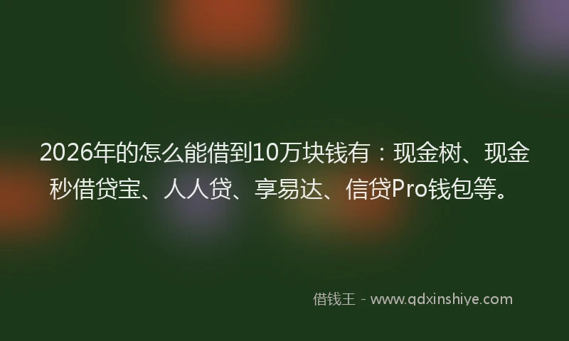 2026年的怎么能借到10万块钱有:现金树、现金秒借贷宝、人人贷、享易达、信贷Pro钱包等。