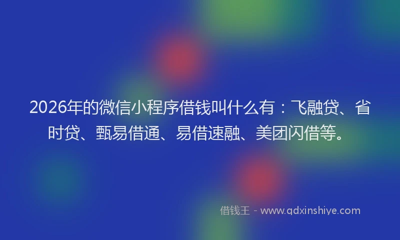 2026年的微信小程序借钱叫什么有：飞融贷、省时贷、甄易借通、易借速融、美团闪借等。