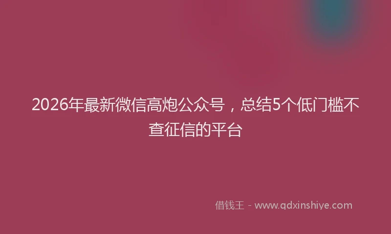 2026年最新微信高炮公众号，总结5个低门槛不查征信的平台