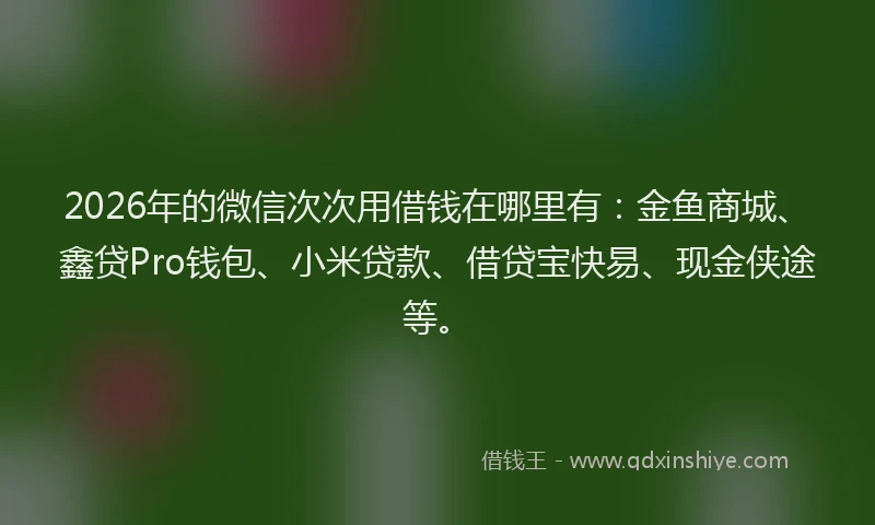 2026年的微信次次用借钱在哪里有：金鱼商城、鑫贷Pro钱包、小米贷款、借贷宝快易、现金侠途等。