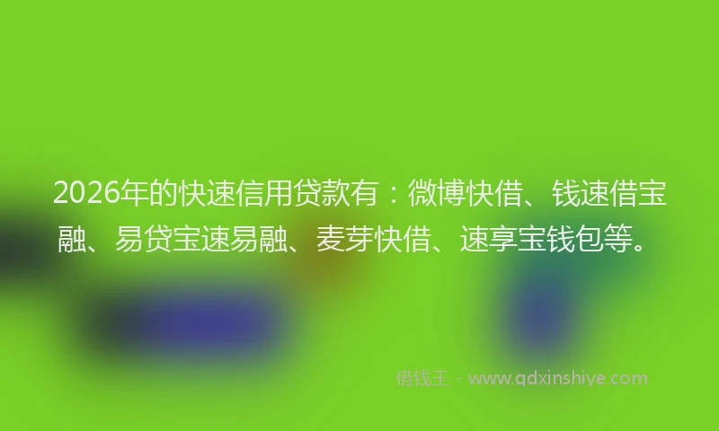 2026年的快速信用贷款有：微博快借、钱速借宝融、易贷宝速易融、麦芽快借、速享宝钱包等。