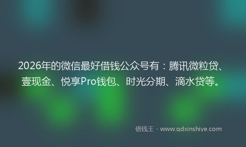 2026年的微信最好借钱公众号有：腾讯微粒贷、壹现金、悦享Pro钱包、时光分期、滴水贷等。