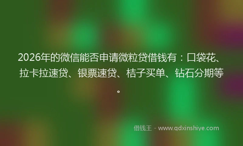 2026年的微信能否申请微粒贷借钱有：口袋花、拉卡拉速贷、银票速贷、桔子买单、钻石分期等。